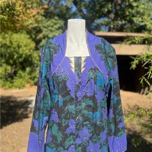 Vintage Wrangler Women's Floral Shirt - Purple and Green